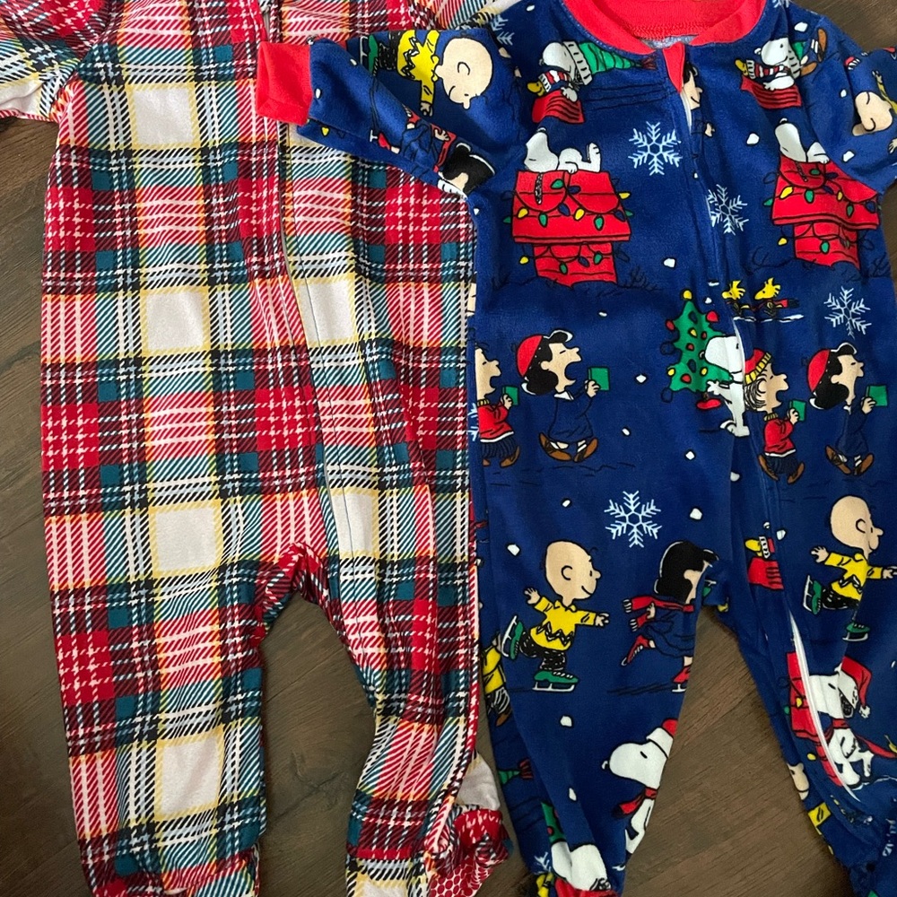Carter's Red Plaid and Blue Cartoon Footies